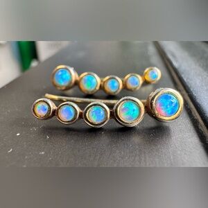 Blue Opal Ear Crawlers Gold Plated Silver Earrings